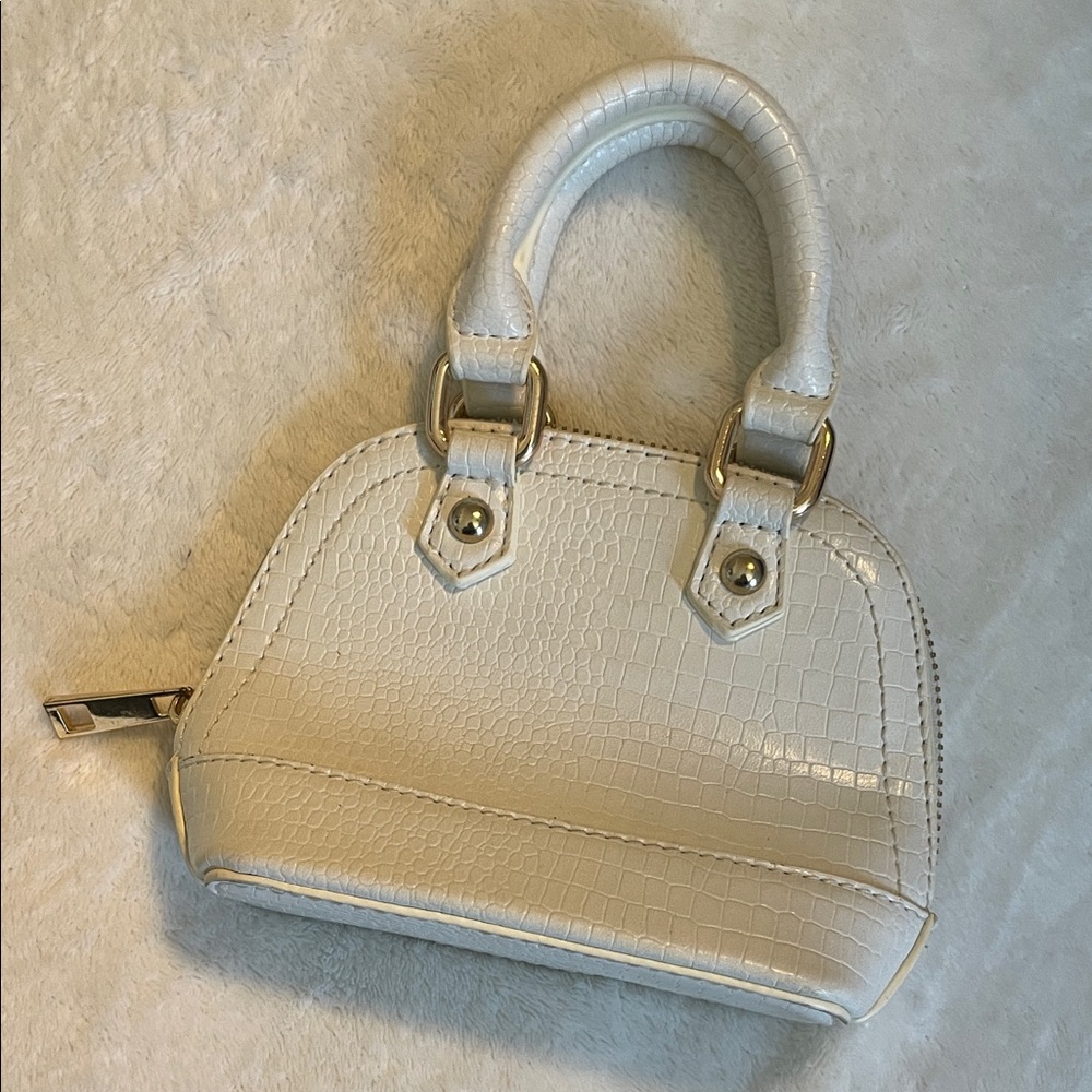 White Croc-Embossed Mini Satchel Handbag